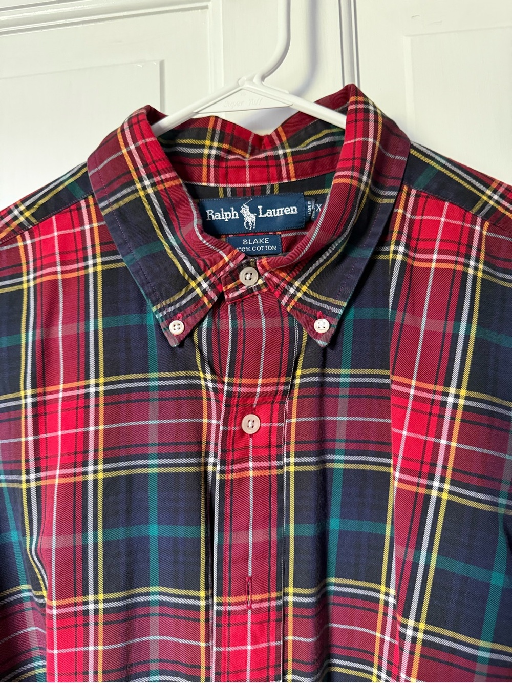 Ralph Lauren Red & Navy Plaid LS Button-Down Shirt Size XL - Msmnts in Pics